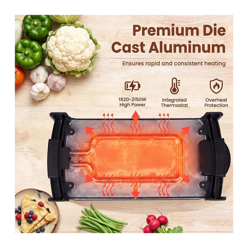 LIFEZEAL 2 en 1 Plancha Électrique 2150W, Grill Électrique Antiadhésif