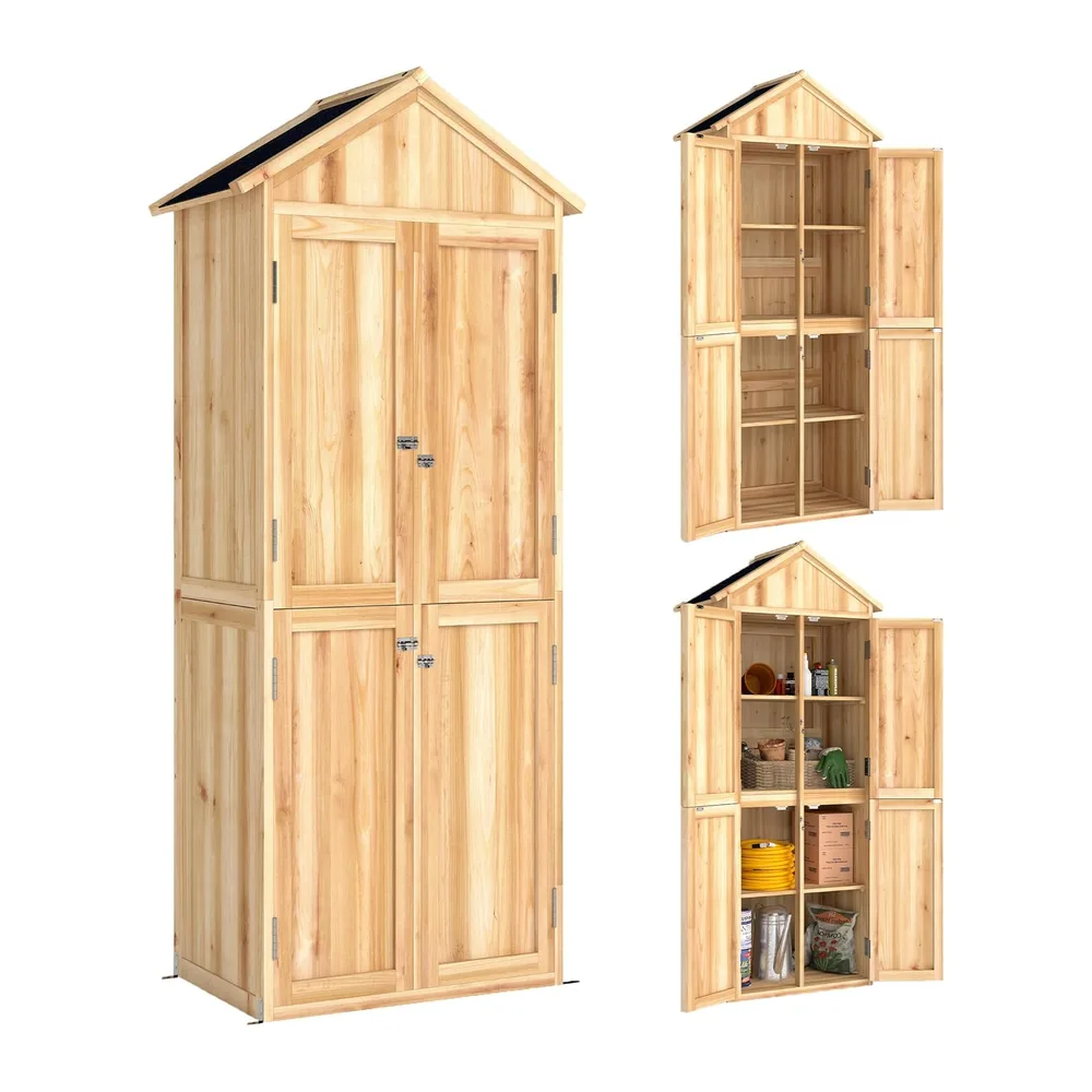 Outsunny Armoire de Jardin en Bois avec 4 Portes et 190cm Bois Naturel
