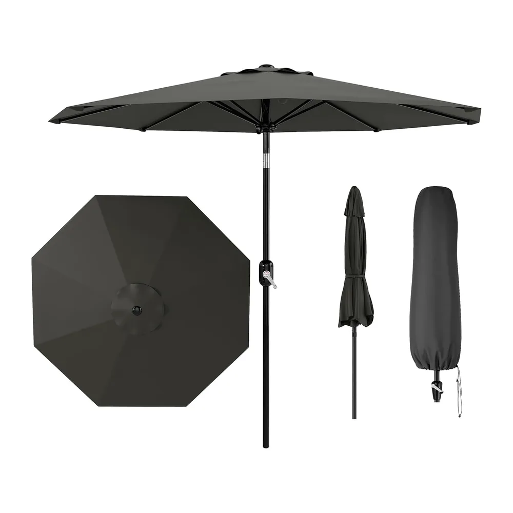 Acekool Parasol De Jardin 270 cm Inclinable, Manivelle, UV, Gris
