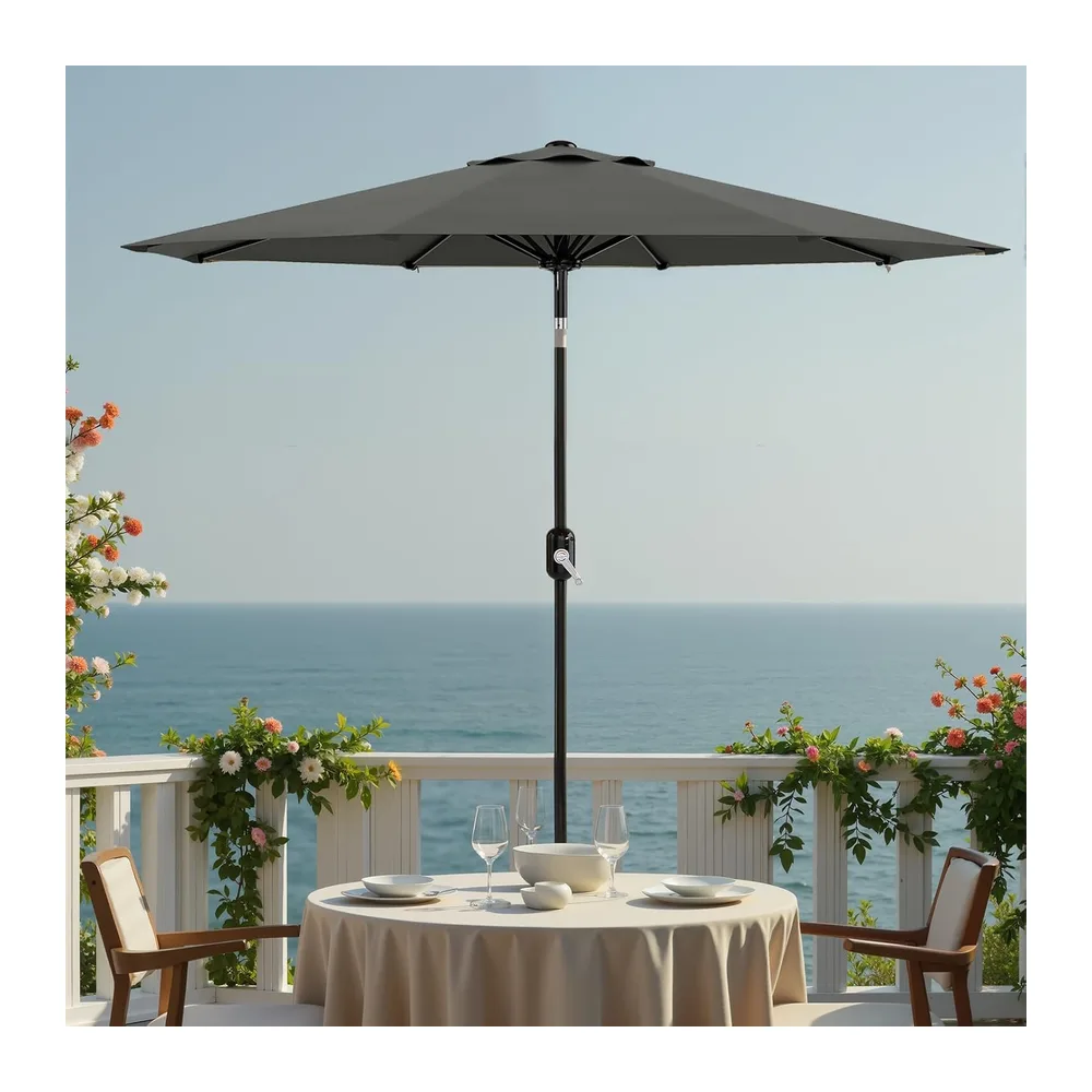 Acekool Parasol De Jardin 270 cm Inclinable, Manivelle, UV, Gris