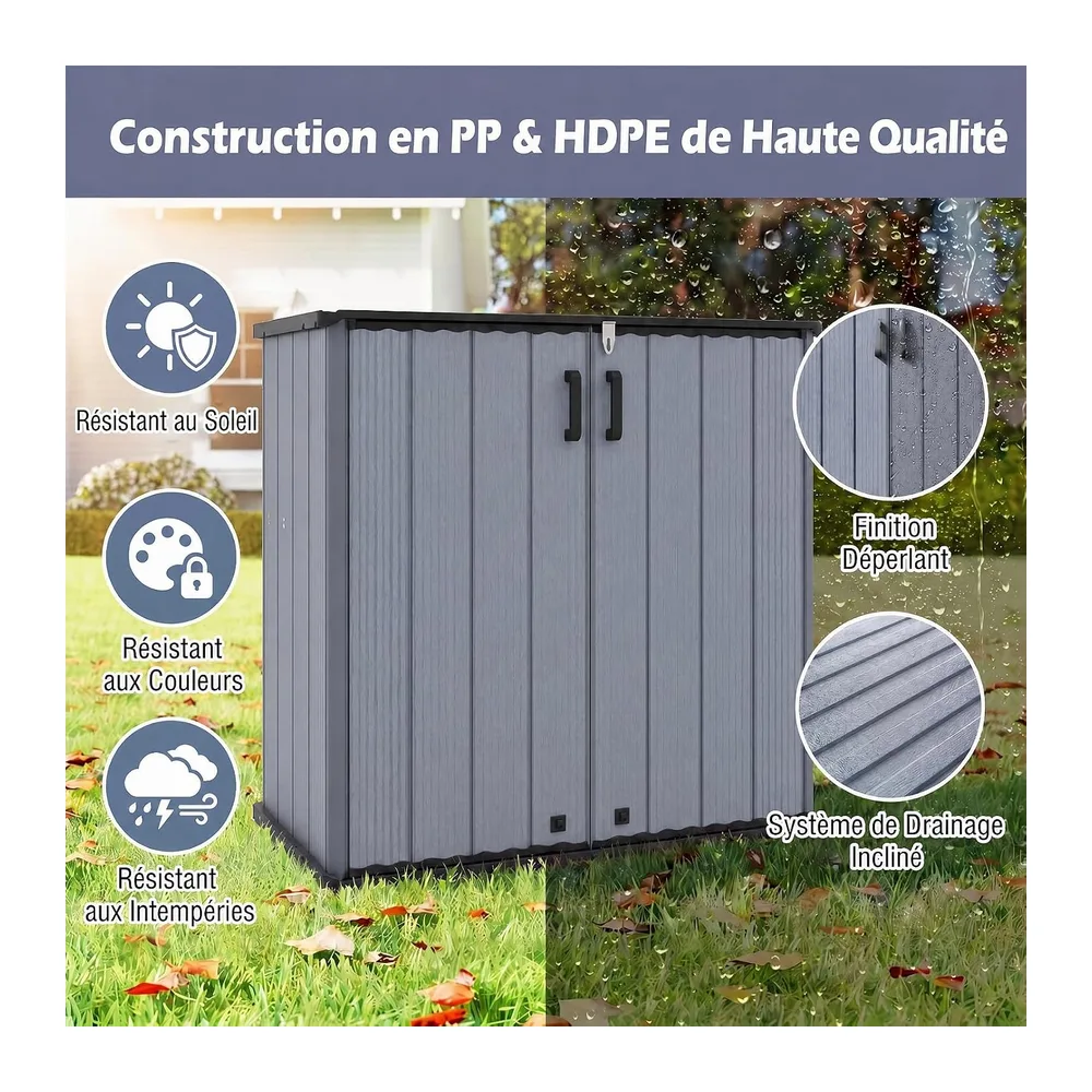 RELAX4LIFE Coffre de Jardin en Résine 660 L Étanche 120x65x117cm (Gris)