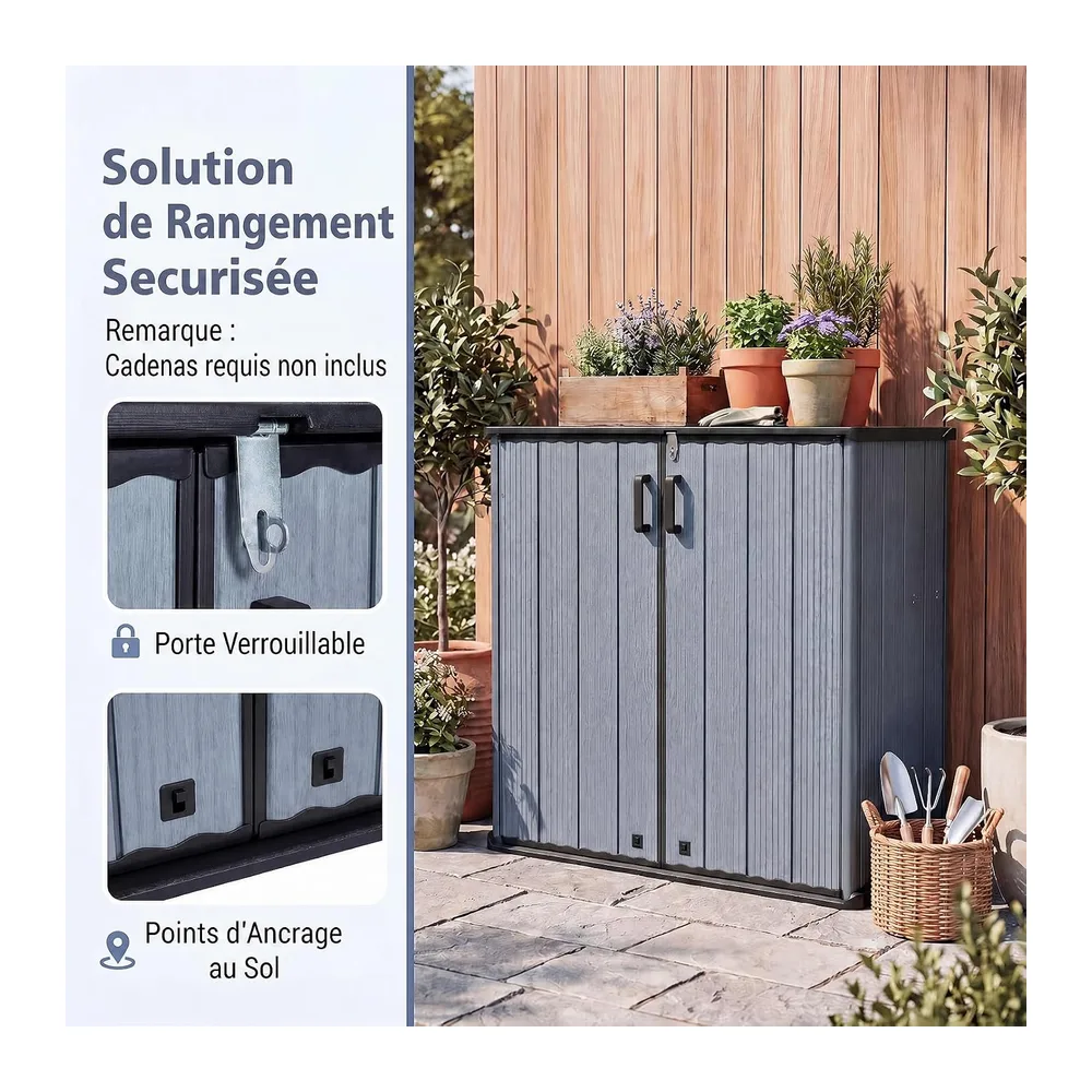 RELAX4LIFE Coffre de Jardin en Résine 660 L Étanche 120x65x117cm (Gris)
