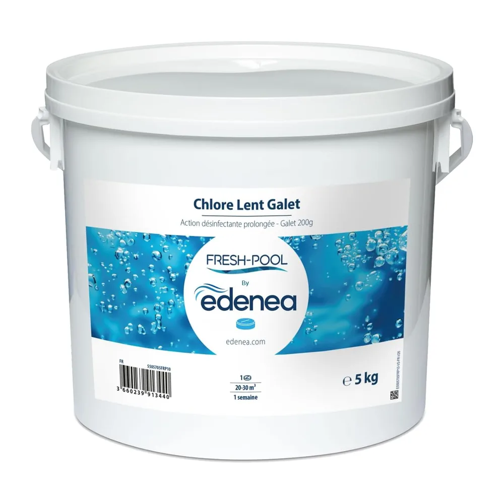 Fresh-Pool - Chlore Lent Piscine Galets 200g - Traitement Permanent - 5kg