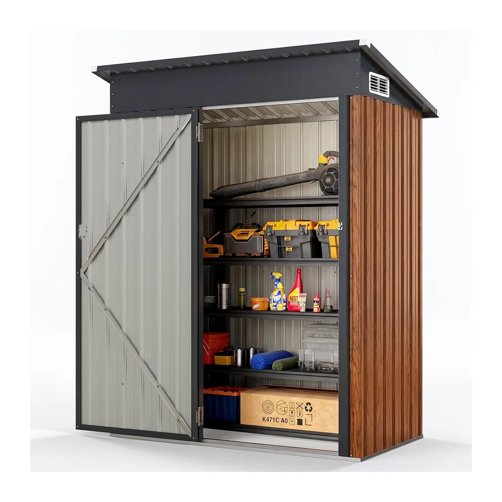 RELAX4LIFE Abri de Jardin en Acier Galvanisé 150x88x185cm, Cabane de Rangement avec Porte