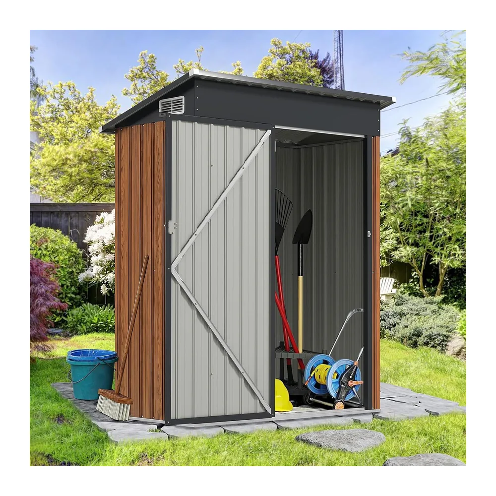 RELAX4LIFE Abri de Jardin en Acier Galvanisé 150x88x185cm, Cabane de Rangement avec Porte