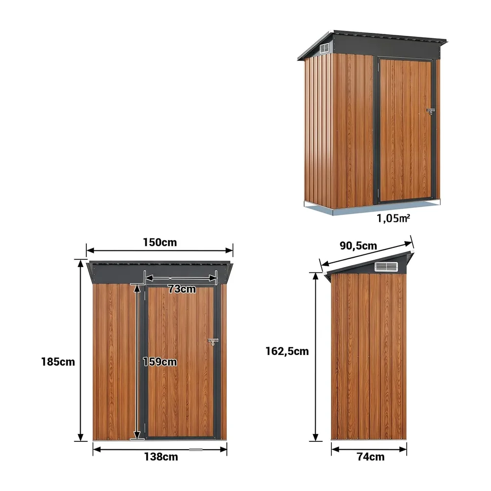 RELAX4LIFE Abri de Jardin en Acier Galvanisé 150x88x185cm, Cabane de Rangement avec Porte